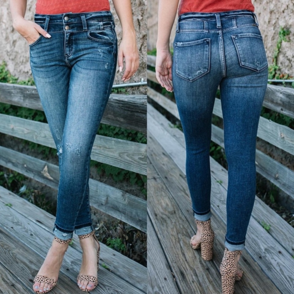 KANCAN High Rise Ankle Skinny Stretch Blue Jeans 25